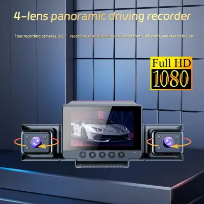 4-Lens 1080P Dash Cam – 360° Panoramic Car DVR with Night Vision, WiFi & Motion Detection