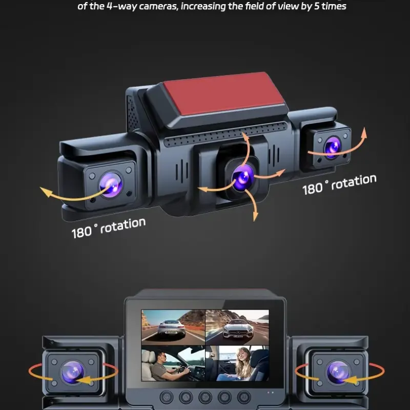 4-Lens 1080P Dash Cam – 360° Panoramic Car DVR with Night Vision, WiFi & Motion Detection