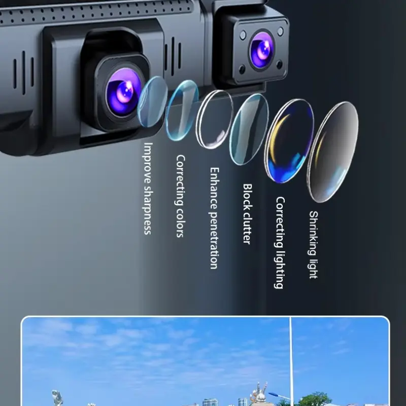 4-Lens 1080P Dash Cam – 360° Panoramic Car DVR with Night Vision, WiFi & Motion Detection