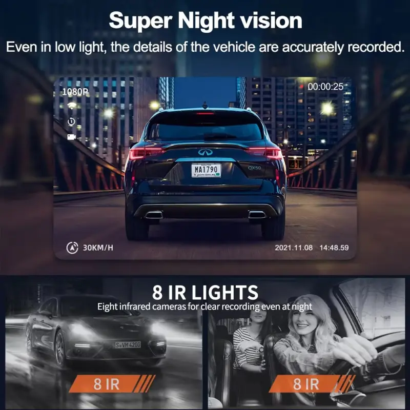 4-Lens 1080P Dash Cam – 360° Panoramic Car DVR with Night Vision, WiFi & Motion Detection