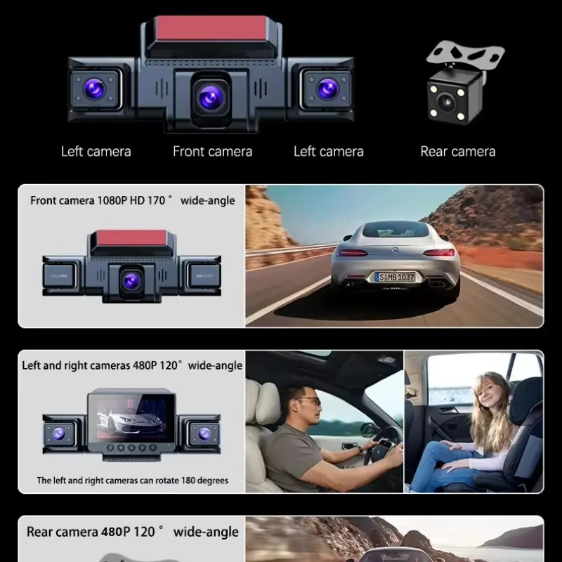 4-Lens 1080P Dash Cam – 360° Panoramic Car DVR with Night Vision, WiFi & Motion Detection